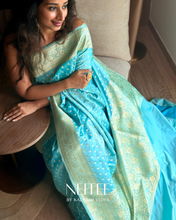 Load image into Gallery viewer, SKY BLUE DOUBLE SHADE SEMI SATIN BANARASI SAREE SSB25-2 - NEITEE
