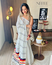 Load image into Gallery viewer, BLACK KARA SAREE WITH CONTRAST ORANGE BORDER JO25-4 - NEITEE
