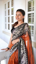 Load image into Gallery viewer, BLACK ORANGE COTTON SAREE KDM24-10 - NEITEE
