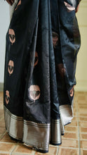 Load image into Gallery viewer, BLACK WITH SILVER AND BABY PINK BOOTAS CHANDERI SILK SAREE CSA24-7 - NEITEE
