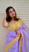 Load image into Gallery viewer, LAVENDER YELLOW CHANDERI SILK SAREE CSA24-4 - NEITEE
