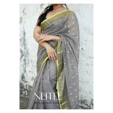 Load image into Gallery viewer, GREY AND YELLOW BENGAL COTTON SAREE BCA24-5 - NEITEE
