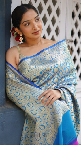 BLUE BANARASI BROCADE- BBA24-3 - NEITEE