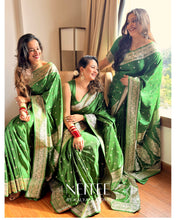 Load image into Gallery viewer, BOTTLE GREEN SEMI SATIN BANARASI SAREE SSB25-6 - NEITEE
