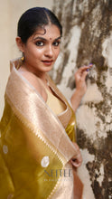 Load image into Gallery viewer, OLIVE GREEN AND BEIGE TISSUE SILK SAREE TSA24-3 - NEITEE
