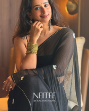 Load image into Gallery viewer, BLACK CHIFFON SAREE CF26-1 - NEITEE
