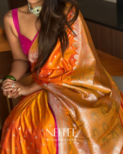 Load image into Gallery viewer, MANGO ORANGE PINK HUE SEMI SATIN BANARASI SSB25-5 - NEITEE
