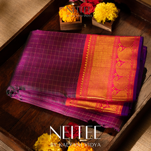 DOUBLE SHADE BROWN KHATTAM WITH PEACH PURPLE BORDER KS25-8 - NEITEE