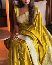 Load image into Gallery viewer, MUSTARD YELLOW MEENAKARI SEMI SATIN BANARASI SAREE SSB25-3 - NEITEE
