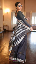 Load image into Gallery viewer, BLACK AND SILVER ZARI CHANDERI SILK SAREE CSA24-5 - NEITEE
