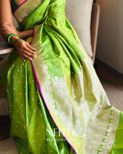 Load image into Gallery viewer, PARROT GREEN SEMI SATIN BANARASI SAREE SSB25-1 - NEITEE
