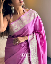 Load image into Gallery viewer, LILAC PINK SEMI SATIN BANARASI SAREE SSB25-4 - NEITEE
