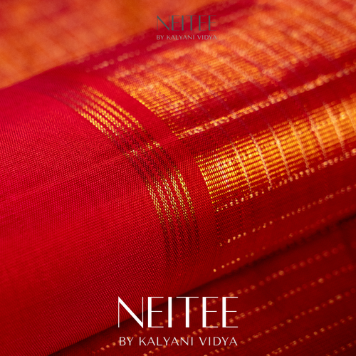 TISSUE PEACH ORGANZA KANCHIVARAM SILK SAREE KS25-9 - NEITEE