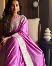 Load image into Gallery viewer, LILAC PINK SEMI SATIN BANARASI SAREE SSB25-4 - NEITEE

