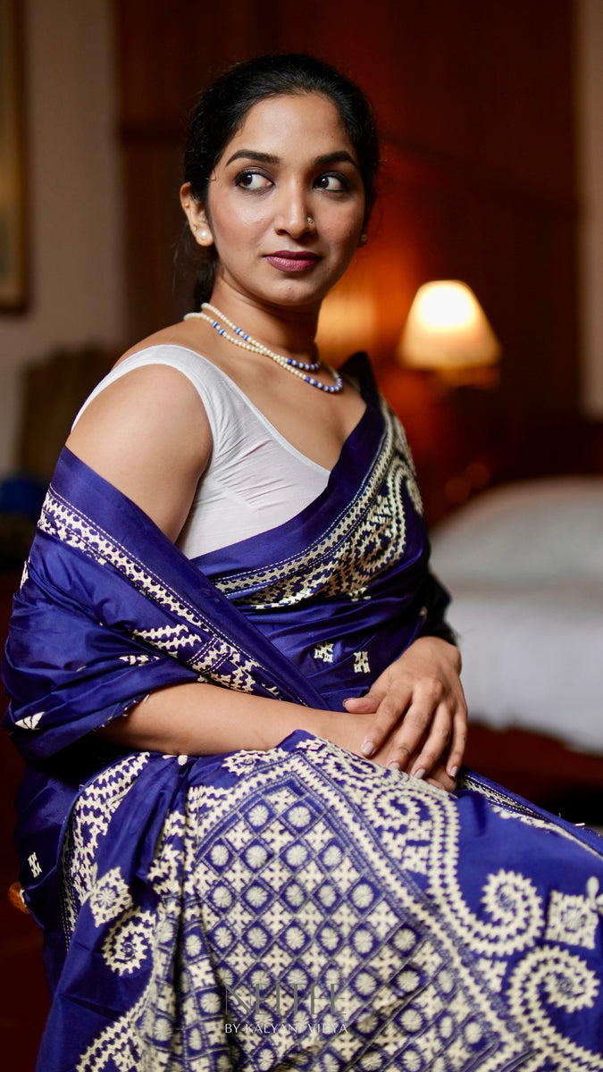 NAVY BLUE KUTCH SILK SAREE KSJ24-5 - NEITEE