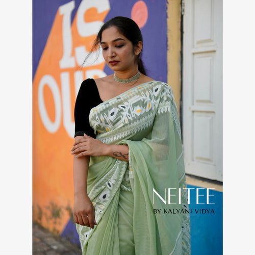 PALE GREEN AND WHITE BENGAL COTTON BCA24-7 - NEITEE