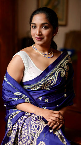 NAVY BLUE KUTCH SILK SAREE KSJ24-5 - NEITEE