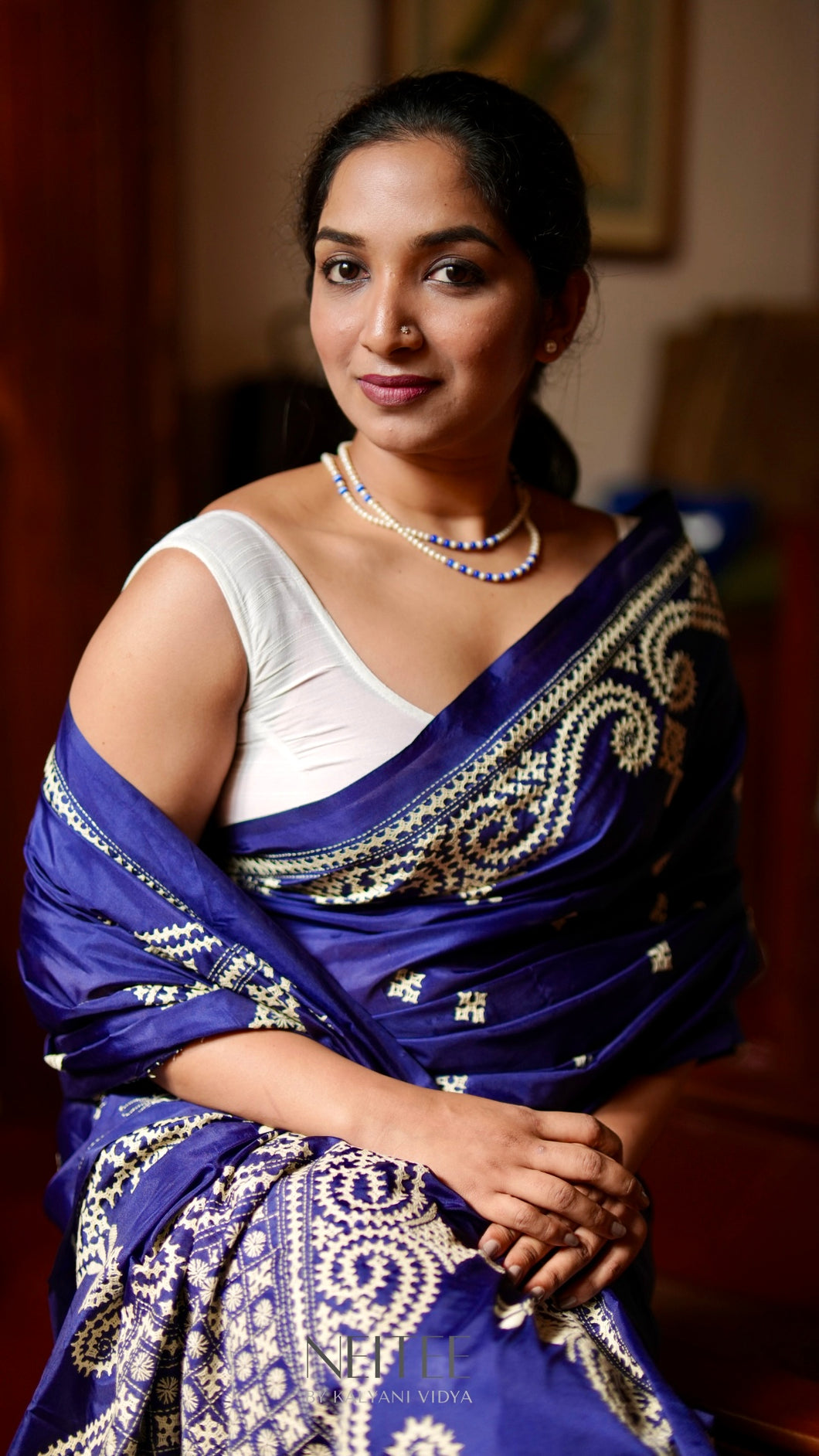 NAVY BLUE KUTCH SILK SAREE KSJ24-5 - NEITEE