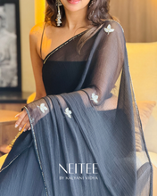 Load image into Gallery viewer, BLACK CHIFFON SAREE CF26-1 - NEITEE
