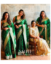 Load image into Gallery viewer, BOTTLE GREEN SEMI SATIN BANARASI SAREE SSB25-6 - NEITEE
