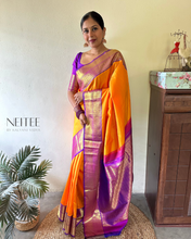 Load image into Gallery viewer, ORANGE WITH PURPLE KANCHIVARAM SILK SAREE KS25-1 - NEITEE
