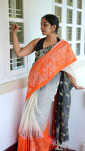 Load image into Gallery viewer, WHITE ORANGE COTTON SAREE KDM24-11 - NEITEE
