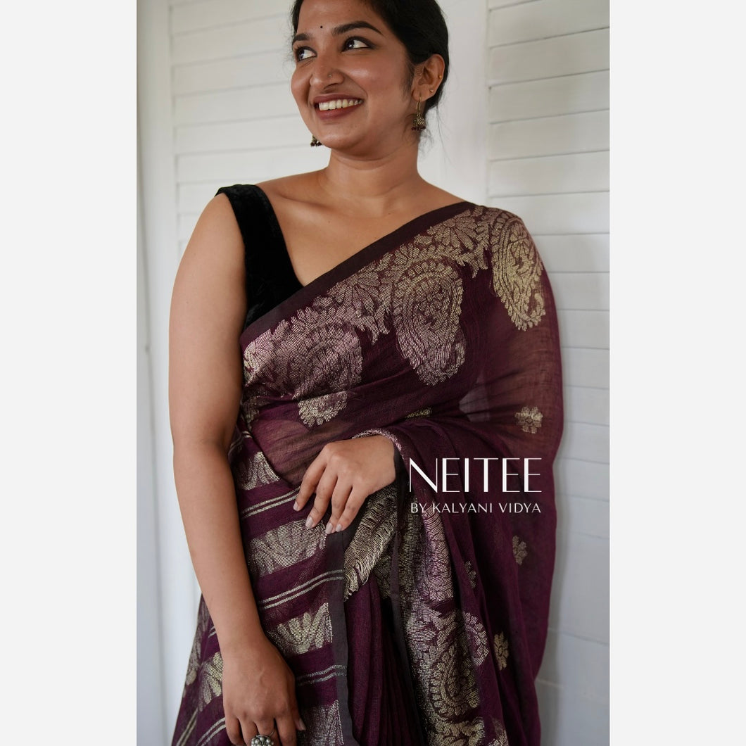 JAMUN PURPLE WITH SILVER SAREE BENGAL SAREE BCA24-10 - NEITEE