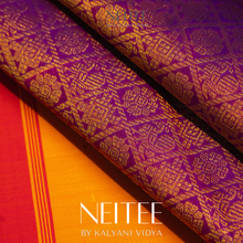 Load image into Gallery viewer, ORANGE WITH PURPLE KANCHIVARAM SILK SAREE KS25-1 - NEITEE
