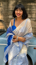 Load image into Gallery viewer, RACHANA WHITE WITH BLUE CONTRAST CHANDERI SILK COTTON SAREE CHM25-1 - NEITEE
