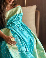 Load image into Gallery viewer, SKY BLUE DOUBLE SHADE SEMI SATIN BANARASI SAREE SSB25-2 - NEITEE
