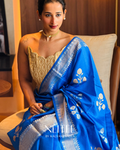 Load image into Gallery viewer, COBALT BLUE BANARASI KATAN SILK SAREE BSF21-10 - NEITEE
