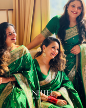 Load image into Gallery viewer, BOTTLE GREEN SEMI SATIN BANARASI SAREE SSB25-6 - NEITEE
