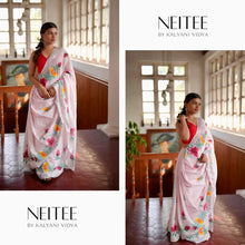Load image into Gallery viewer, WHITE WITH RED-YELLOW FOLRALS COTTON SAREE KDM24-8 - NEITEE
