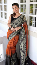 Load image into Gallery viewer, BLACK ORANGE COTTON SAREE KDM24-10 - NEITEE
