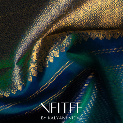 PEACOCK BLUE KANCHIVARAM SILK SAREE KS25-2 - NEITEE