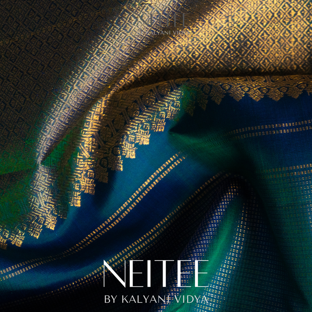 PEACOCK BLUE KANCHIVARAM SILK SAREE KS25-2 - NEITEE