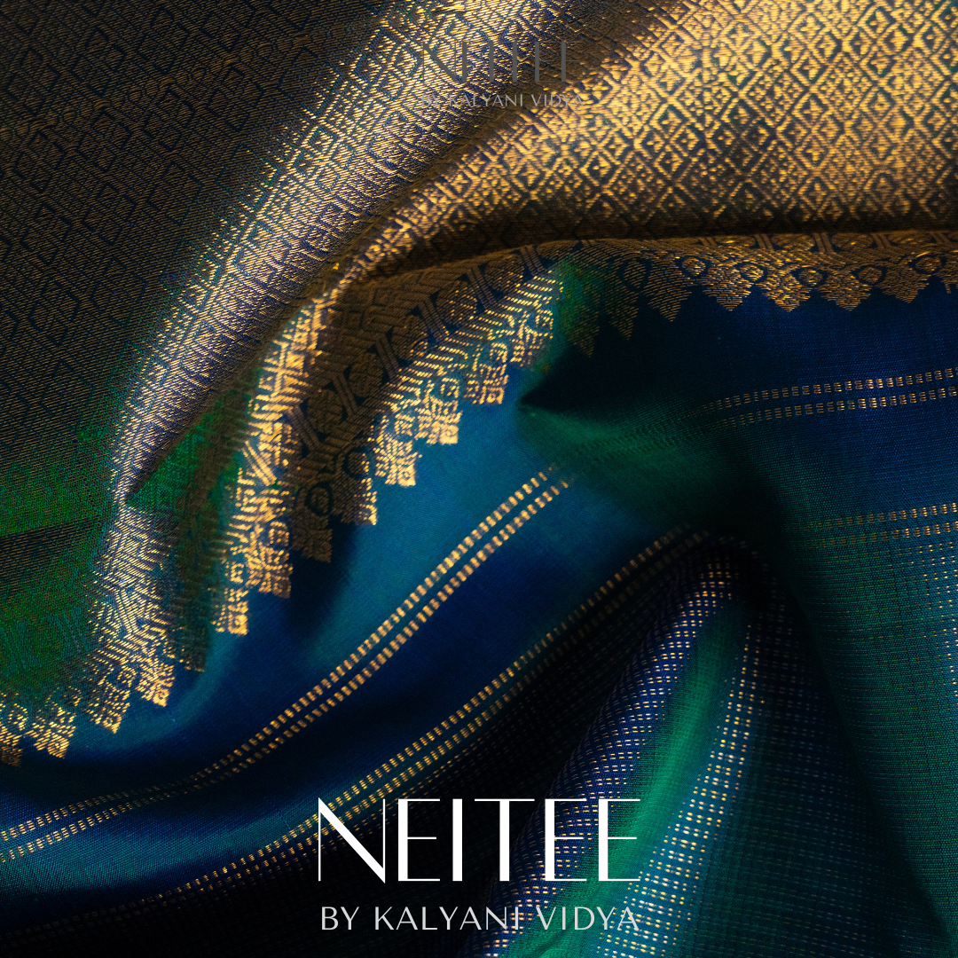 PEACOCK BLUE KANCHIVARAM SILK SAREE KS25-2 - NEITEE