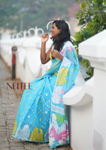 Load image into Gallery viewer, BLUE POLKA DOTS &amp; PEACOCK JAMDANI SAREE JSJ21-2 - NEITEE
