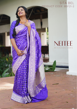 Load image into Gallery viewer, INDIGO BLUE BANARASI SILK SAREE WITH BOOTIS BSF21-2 - NEITEE
