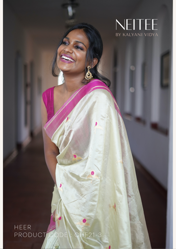 PASTEL GREEN CHANDERI ORGANZA SILK SAREE CHF21-3 - NEITEE