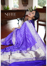 Load image into Gallery viewer, INDIGO BLUE BANARASI SILK SAREE WITH BOOTIS BSF21-2 - NEITEE

