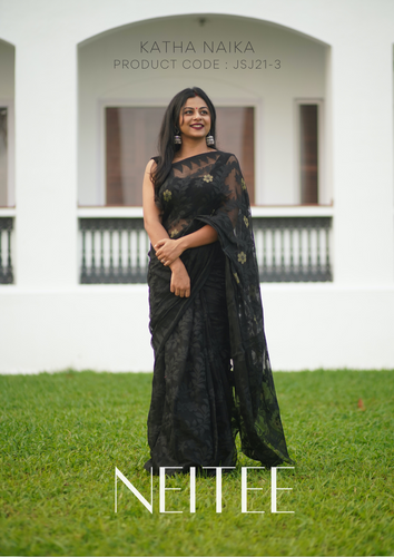 BLACK JAMDANI SAREE WITH JAAL WORK JSJ21-3 - NEITEE