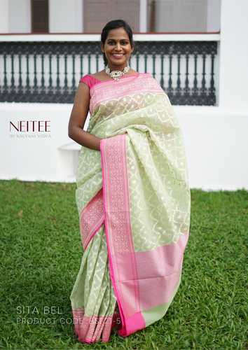 PASTEL GREEN KORA SILK BANRASI SAREE BSF21-5 - NEITEE