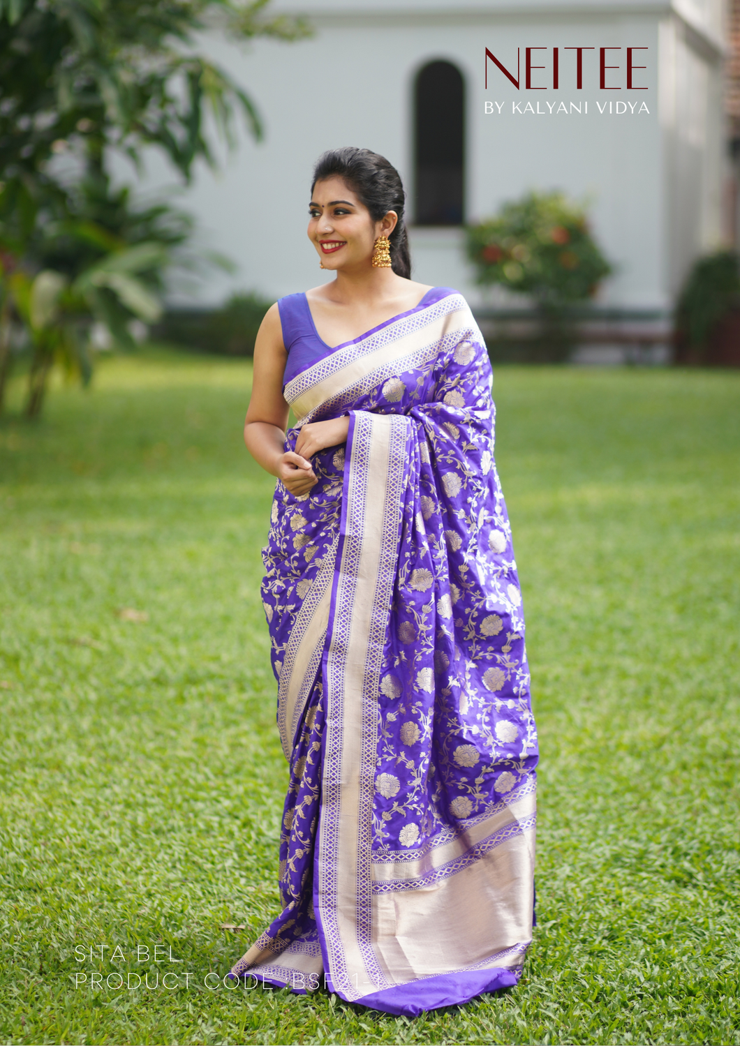 INDIGO BLUE BANARASI SILK SAREE WITH JAAL WORK BSF21-1 - NEITEE