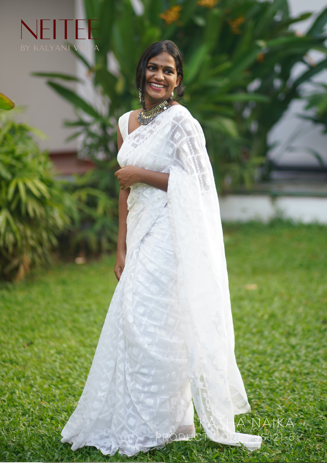 IVORY JAMDANI SAREE JSJ21-5 - NEITEE