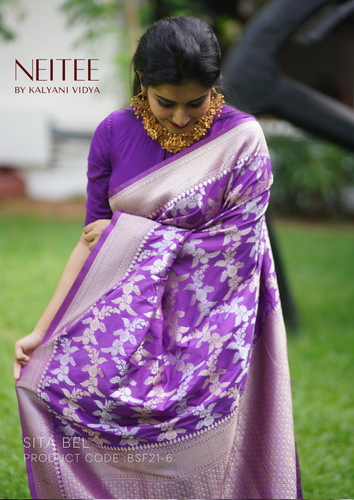 PURPLE BANARASI CREPE SAREE BSF21-6 - NEITEE
