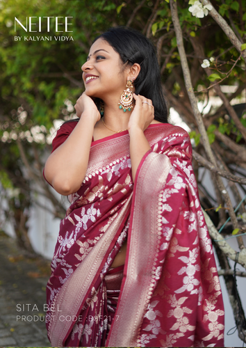 MAROON BANARASI CREPE SAREE BSF21-7 - NEITEE