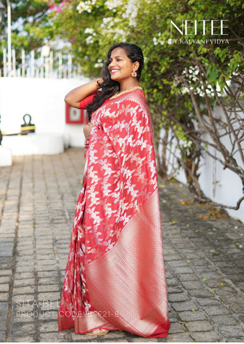 RED BANARASI CREPE SAREE BSF21-8 - NEITEE