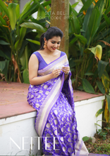 Load image into Gallery viewer, INDIGO BLUE BANARASI SILK SAREE WITH JAAL WORK BSF21-1 - NEITEE
