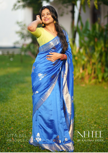 COBALT BLUE BANARASI KATAN SILK SAREE BSF21-10 - NEITEE